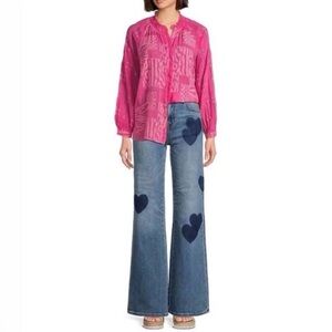 NWT Johnny Was Women's Magenta Molli Button-Up Animal Print Sheer Blouse / Small